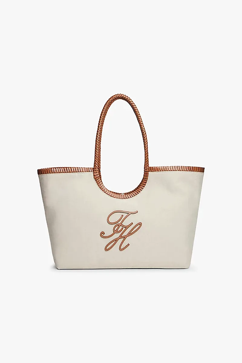 Tommy Hilfiger γυναικεία τσάντα tote με κεντημένο λογότυπο "TH Elev" - AW0AW18629 Εκρού