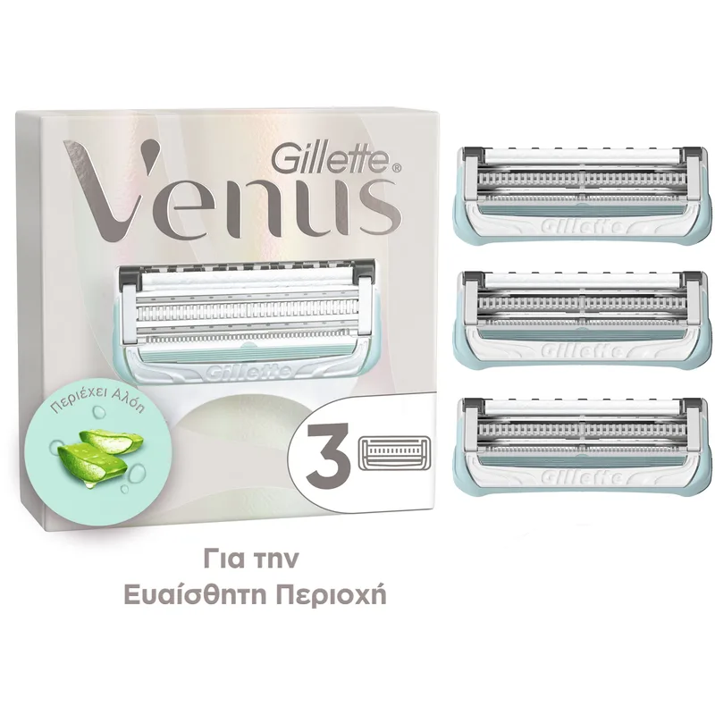 Gillette Venus For Pubic Hair & Skin Razor Blade Refill Ανταλλακτικές Κεφαλές Γυναικείας Ξυριστικής Μηχανής για την Ευαίσθητη Περιοχή 3 Τεμάχια