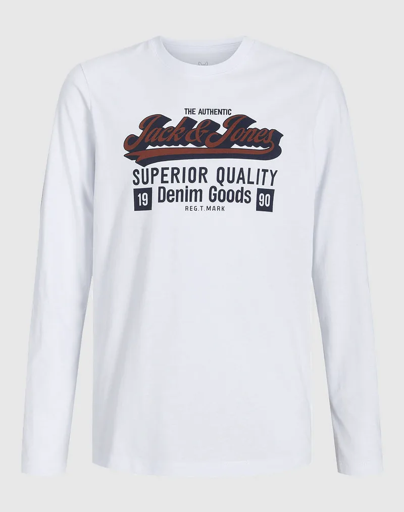 JACK&JONES JJELOGO TEE LS O-NEC 2 COL AW25 NOOS JNR 12280078-Cloud Dancer White