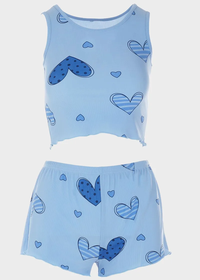 Γυναικείο baby doll all print hearts.Homewear collection. ΣΙΕΛ