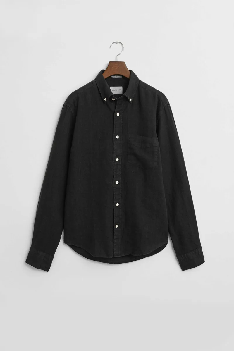 Gant ανδρικό λινό πουκάμισο button down με τσέπη και κεντημένο λογότυπο Regular Fit - 3240120 Μαύρο