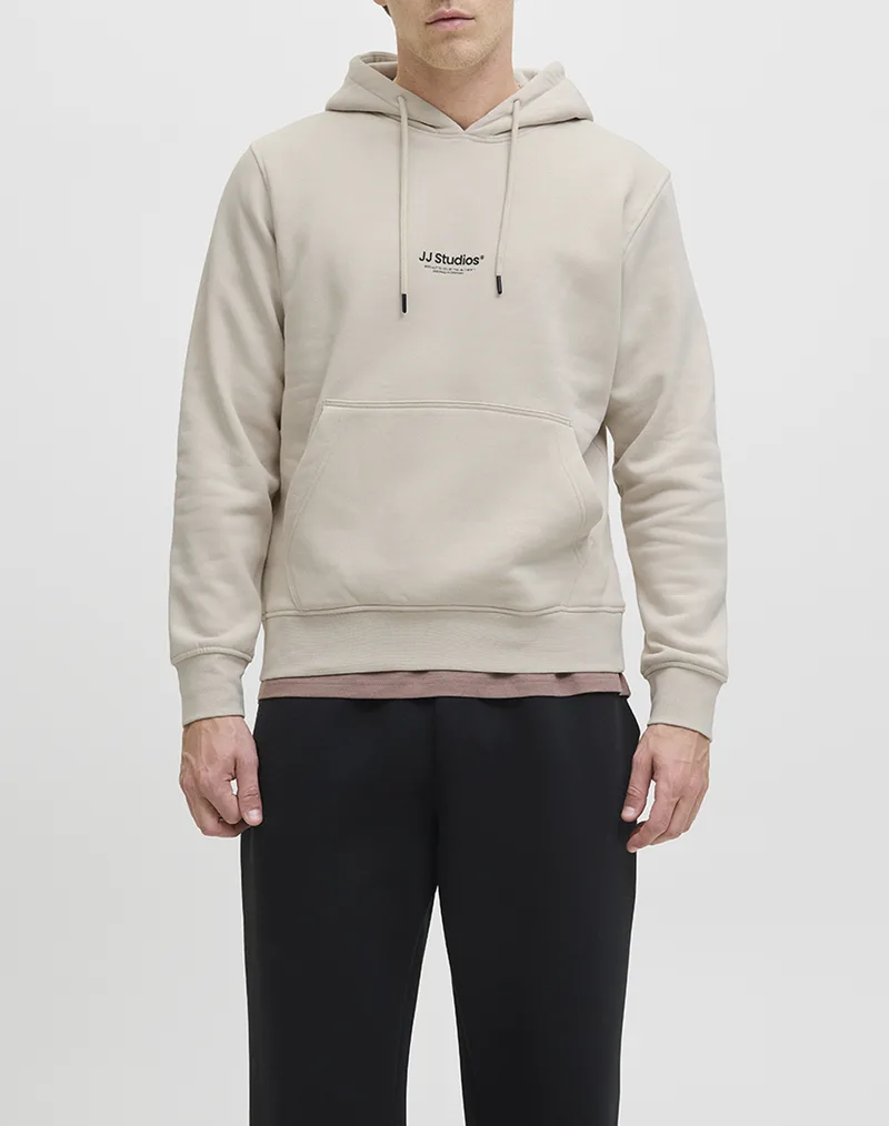 JACK&JONES JJESOHO SWEAT HOOD NOOS 12278789-Moonbeam Cream