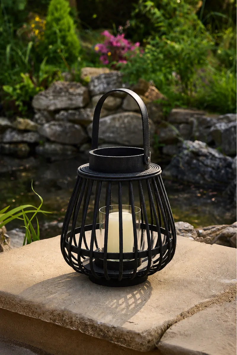 Φαναρι Απο Ξυλο Bamboo Οικολογικης Προελευσης 18x18x19cm Μαύρο Kaeming