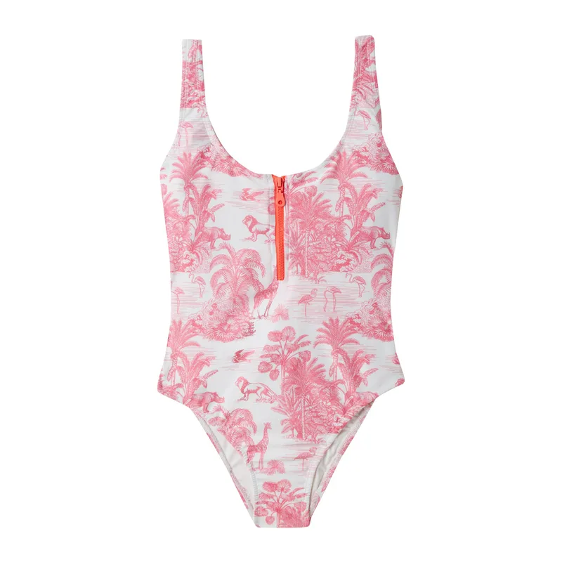 WOMEN'S ONE PIECE ZIPPER JUNGLE PINK