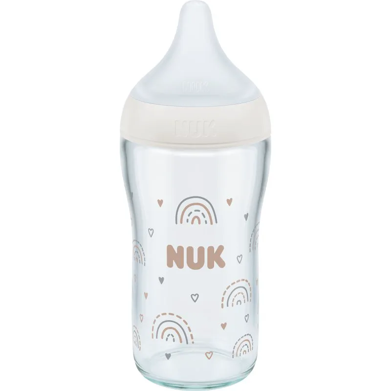NUK Perfect Match Glass Bottle γυάλινο μπιμπερό με έλεγχο της θερμοκρασίας 3m+ 230 ml