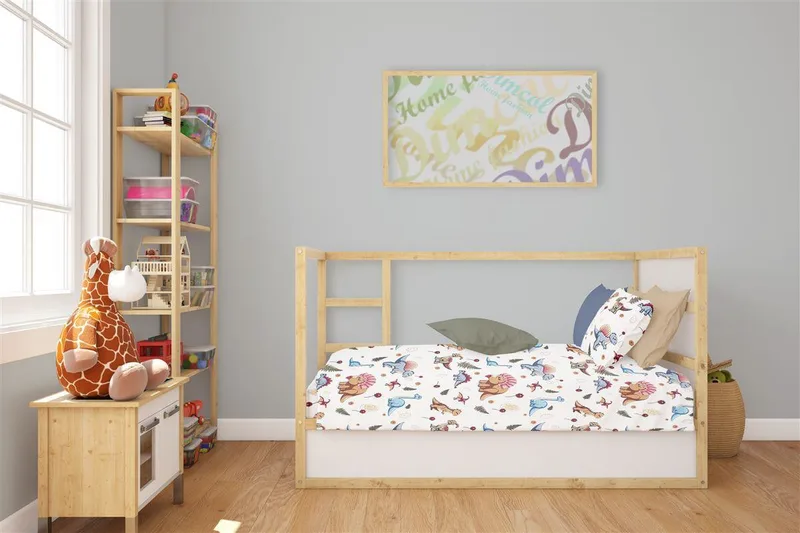 Σετ Σεντόνια Κούνιας 3 Τεμαχίων Dimcol Dinosaur 519 120x160 White-Blue