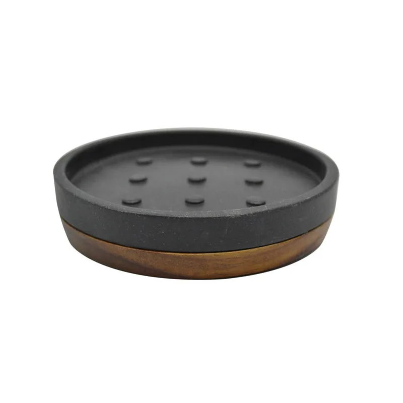 Σαπουνοθήκη Πέτρα Μαύρο Polyester/Ξύλο 12.1x12.1x2.8cm ANKOR