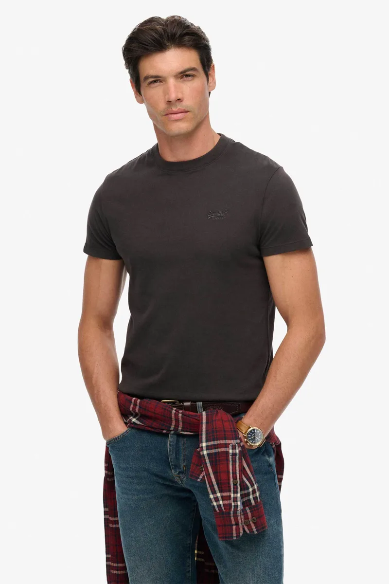 Superdry ανδρικό T-shirt με κεντημένο λογότυπο Slim Fit "Essential" - M1011245A Ανθρακί