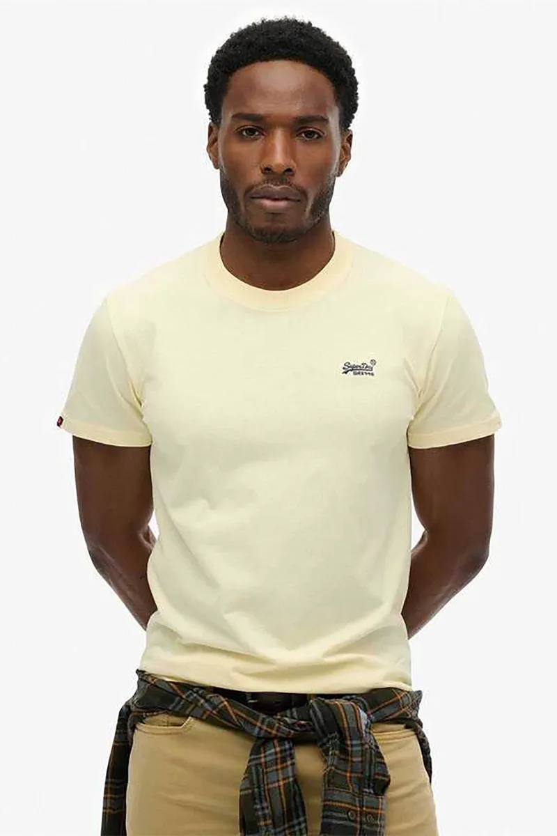 Superdry ανδρικό T-shirt με κεντημένο λογότυπο Slim Fit "Essential Logo" - M1011245A Κίτρινο Pastel