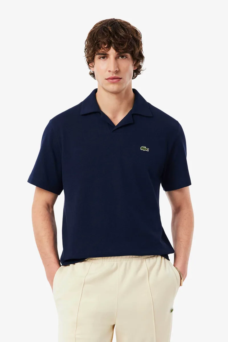 Lacoste ανδρική μπλούζα πόλο πικέ με λινάρι και κεντημένο λογότυπο Classic Fit - PH2449 Μπλε Σκούρο