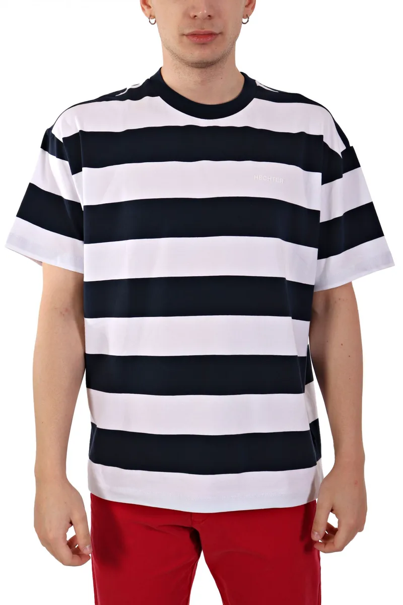 HECHTER T-SHIRT JERSEY ΡΙΓΕ LOGO ΜΠΛΕ-ΛΕΥΚΟ