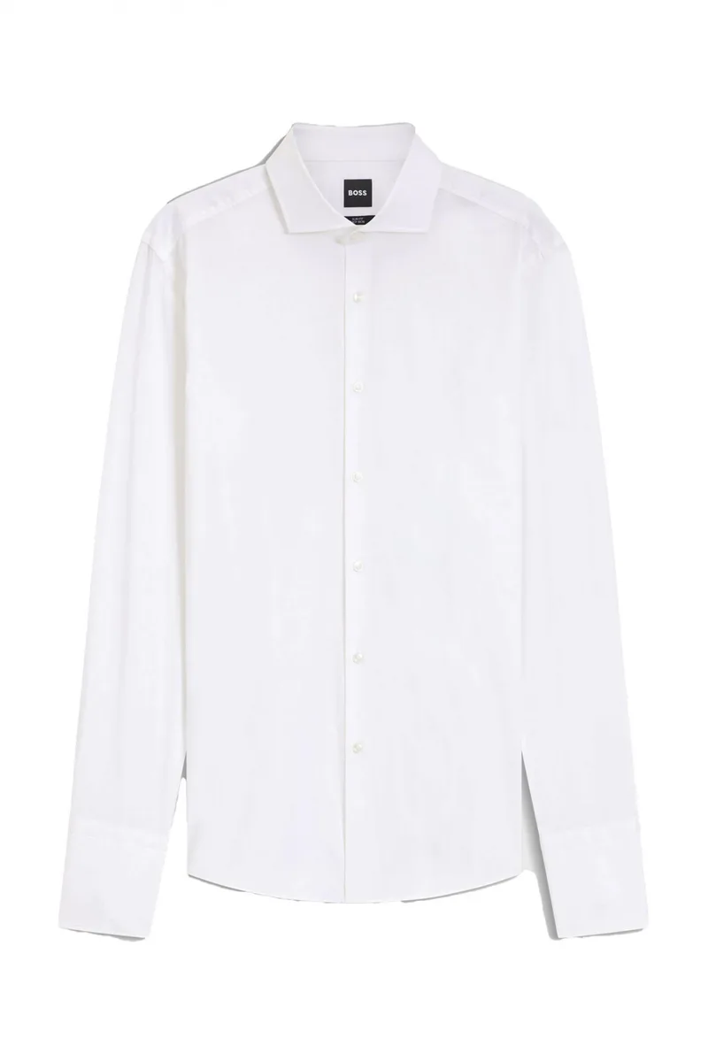 BOSS ΠΟΥΚΑΜΙΣΟ ΜΑΝΙΚΕΤΟΚΟΥΜΠΟ H-HANK-SP-DC-263 SLIM FIT STRETCH EASY IRON ΛΕΥΚΟ