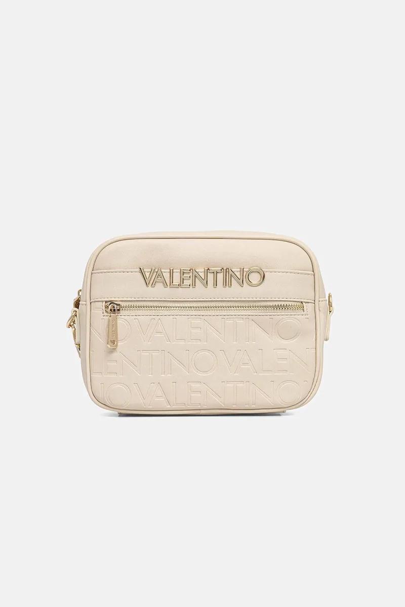 Valentino γυναικεία τσάντα ώμου/crossbody με μεταλλικό και ανάγλυφο λογότυπο "Cora" - 73LVBS9OO15/COR Μπεζ