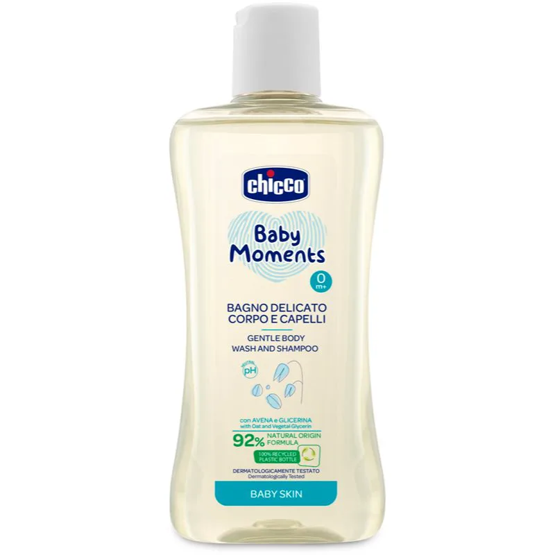Chicco Baby Moments απαλό παιδικό σαμπουάν για μαλλιά και σώμα 200 ml