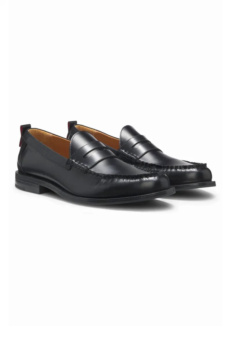 HUGO ΠΑΠΟΥΤΣΙΑ LOAFERS VARIAN_LOAF_BOGRIT ΔΕΡΜΑ LOGO ΜΑΥΡΟ