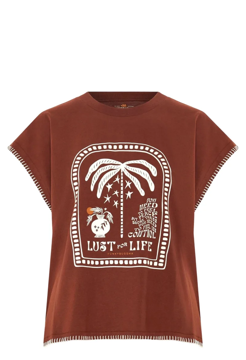 Μπλούζα Κοντομάνικη Funky Buddha Relaxed Με Τύπωμα FBL013-132-04-COCONUT SHELL Γυναικείο
