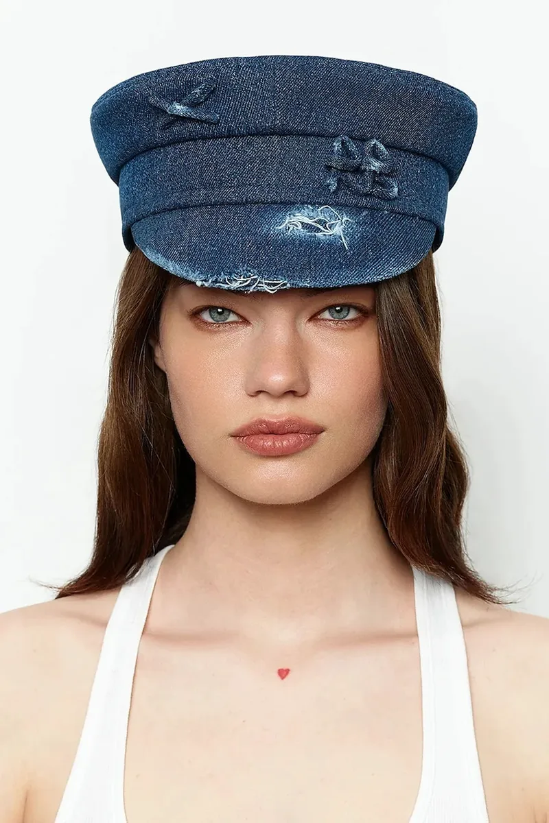 RUSLAN BAGINSKIY σκούφος γυναικείος ντένιμ Distressed Denim Baker Boy Cap