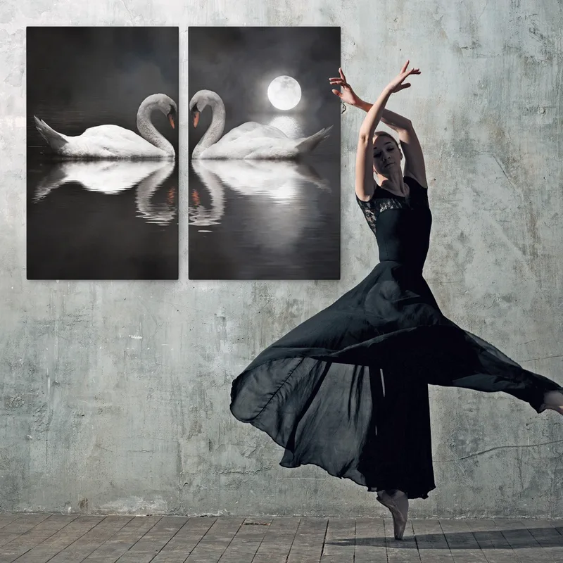 Σετ Δίπτυχος Πινακας σε καμβά ROMANTIC SWANS