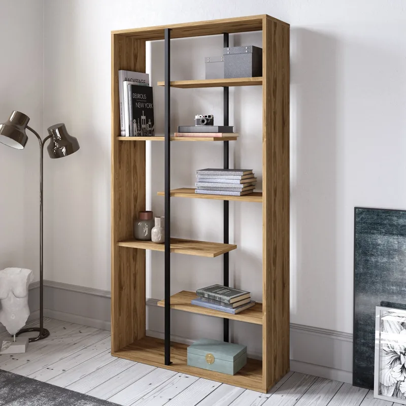 Βιβλιοθήκη Presto - Walnut, Black 875Zna3659 (90x173,2x29,5)