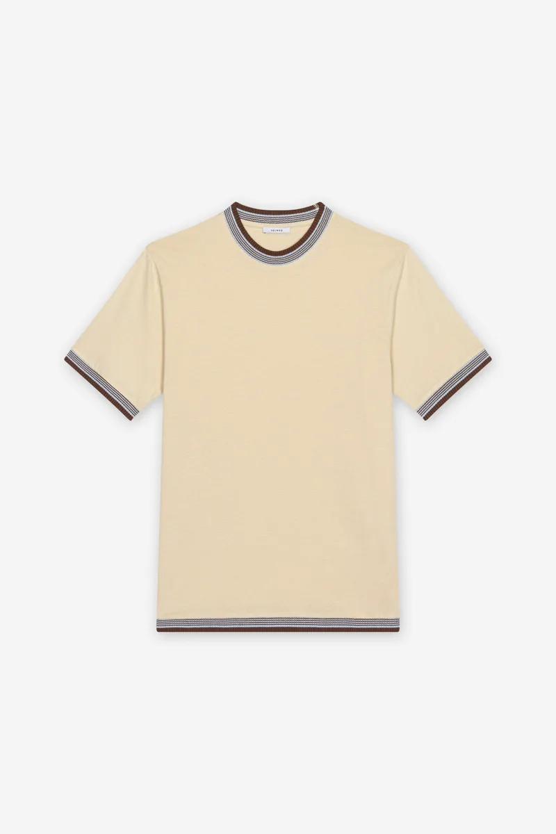Seinse ανδρικό T-shirt με contrast trims Regular Fit - TE3278SS 126 Μπεζ