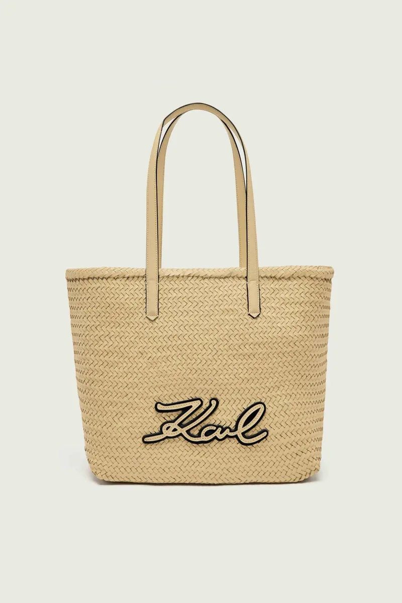 Karl Lagerfeld γυναικεία δερμάτινη τσάντα tote "Signature Medium" - B2W30205 Μπεζ