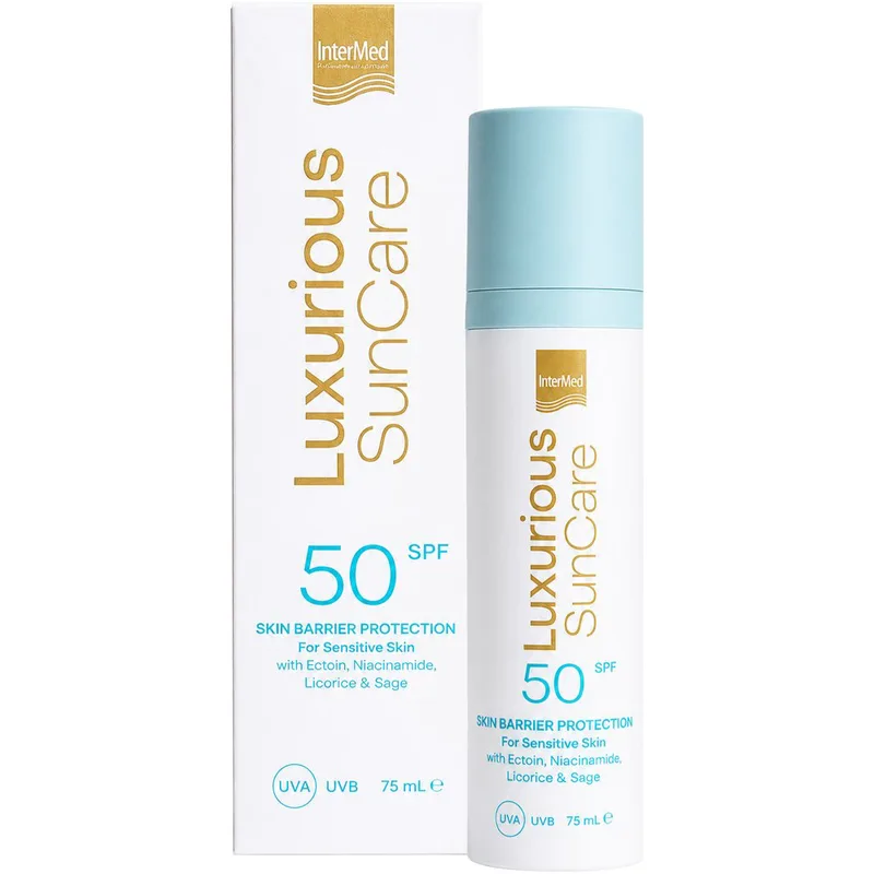 Luxuruous SunCare Spf50 Skin Barrier Protection for Sensitive Skin Cream 75ml,Αντηλιακή Κρέμα Προσώπου Ειδικά Σχεδιασμένη για Ευαίσθητες Επιδερμίδες με Εκτοίνη 2% & Νιασιναμίδη