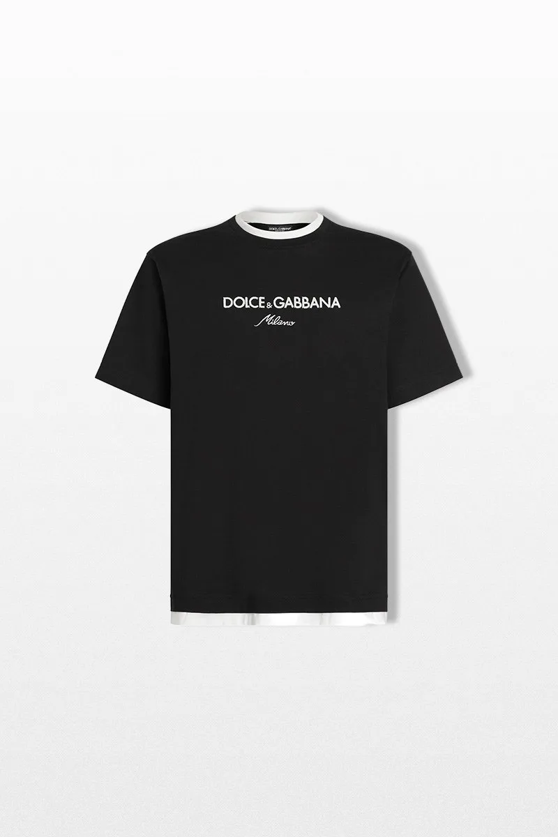 DOLCE&GABBANA Ανδρικό Μαύρο Logo-Embroidered T-shirt