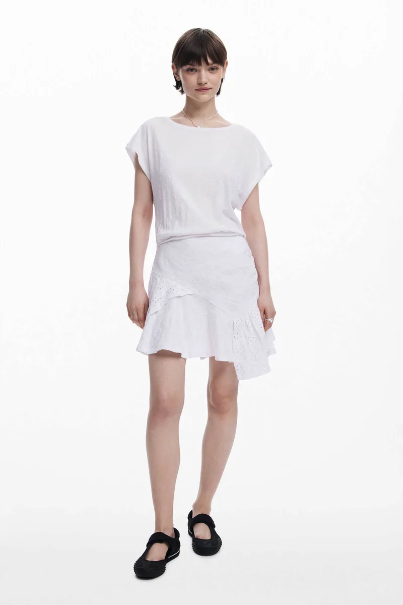 Desigual γυναικείο φόρεμα mini με δαντέλα κιπούρ "Vilna" - 25SWVK21 Λευκό