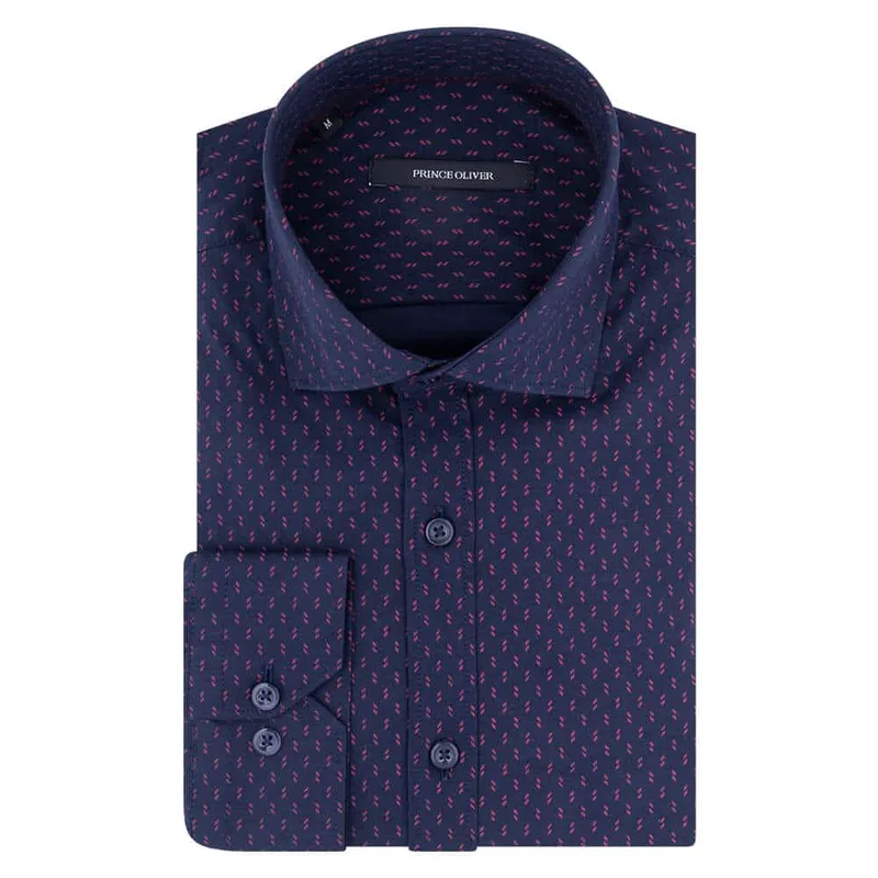 Prince Oliver Πουκάμισο Μπλε με Κόκκινο Μικροσχέδιο (Modern Fit)