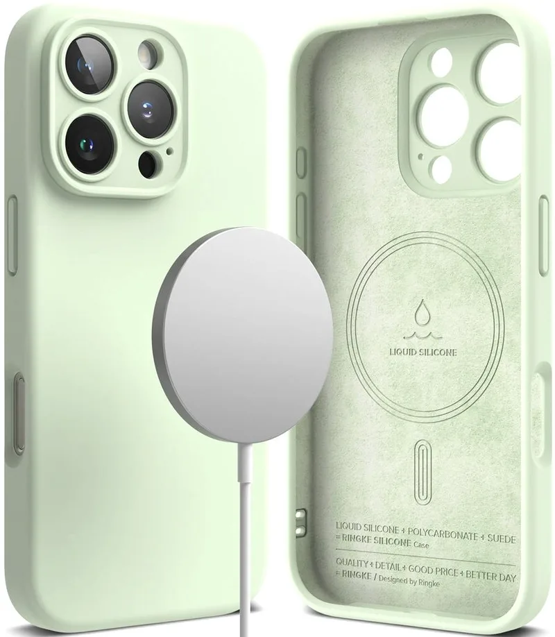 Ανθεκτική MagSafe Θήκη Σιλικόνης - Apple iPhone 16 Pro Max - Ringke Silicone Magnetic - Soft Mint (8809961789687)