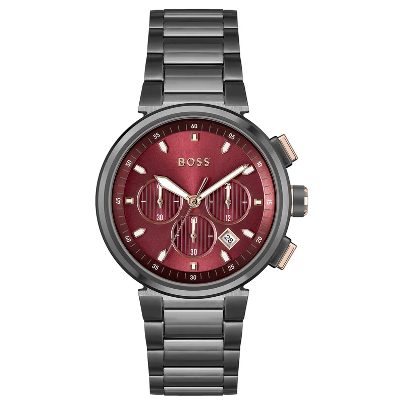 BOSS Men’s One Red Dial Grey Stainless Steel Bracelet 1514000
