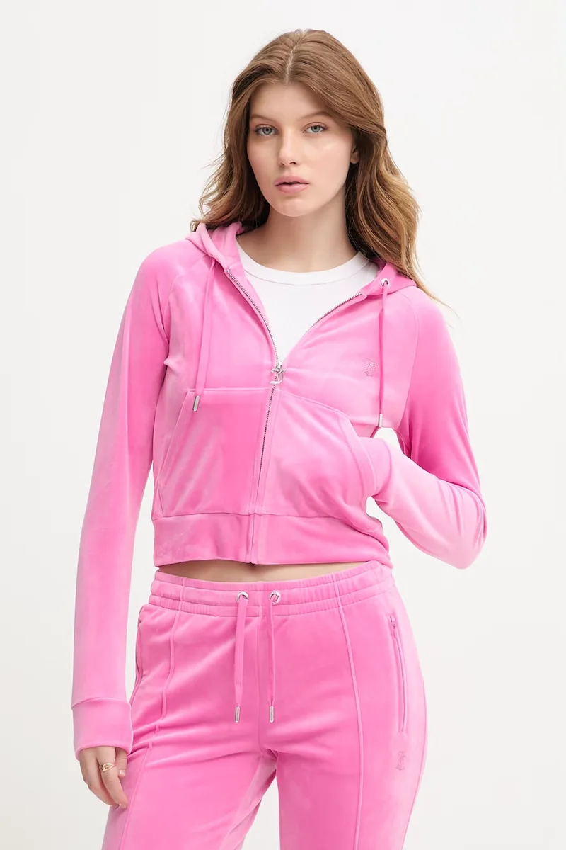 Juicy Couture μπλούζα με κουκούλα γυναικεία βελούρ MADISON COL OUT