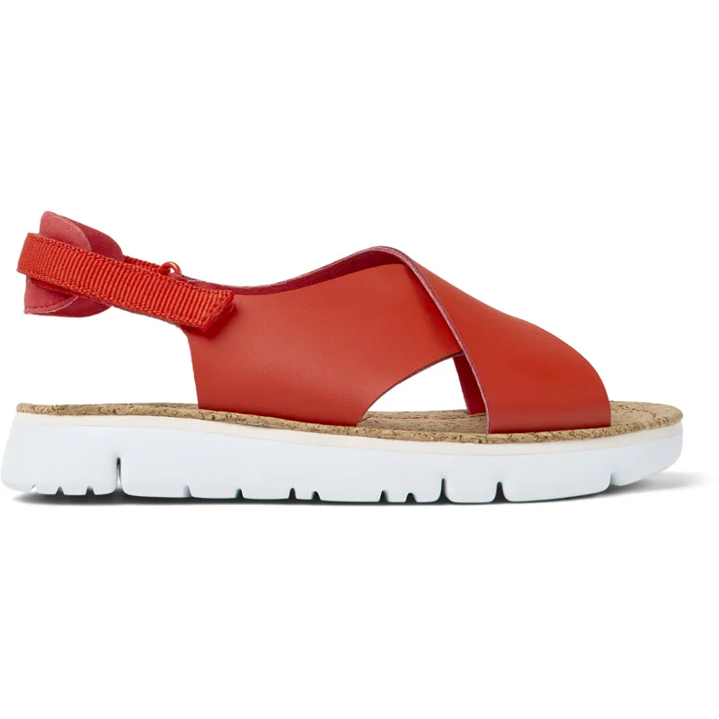 CAMPER Oruga - Πέδιλα Για Γυναικεία - Κόκκινο, Μέγεθος 35, Smooth leather/Cotton fabric