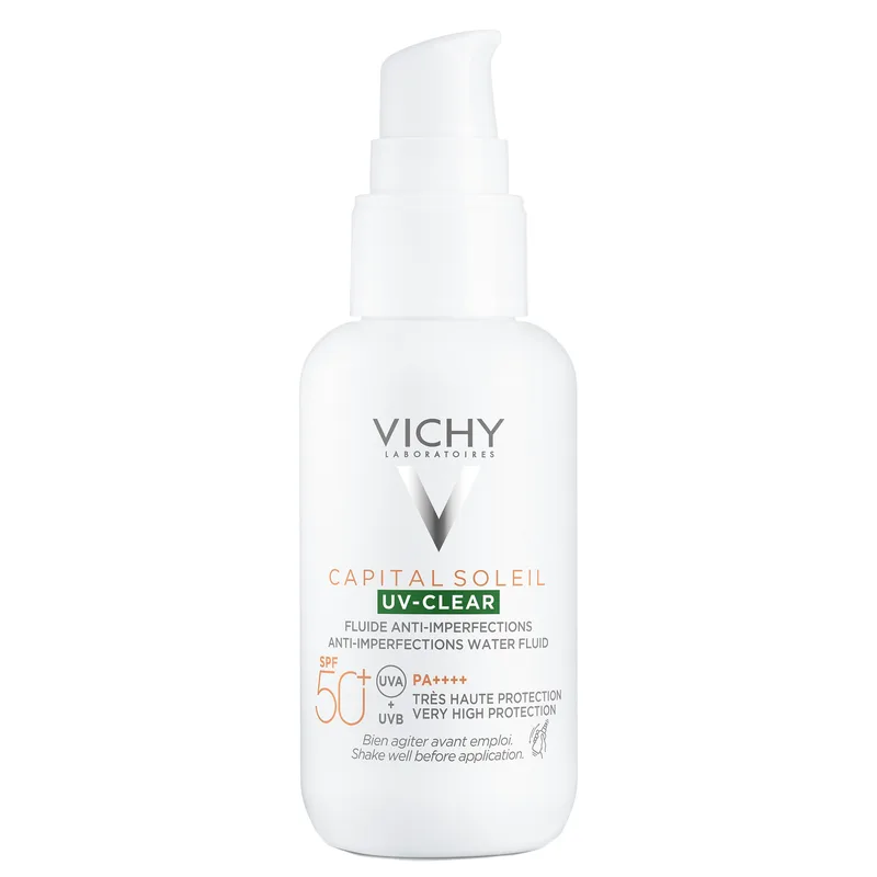 Vichy Capital Soleil UV-Clear Spf50+ Λεπτόρρευστο Αντηλιακό Προσώπου Πολύ Υψηλής Προστασίας, Κατά των Ατελειών, για Λιπαρές Επιδερμίδες 40ml