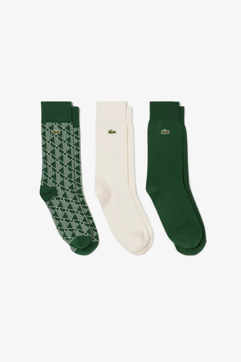 Lacoste σετ unisex μακριές κάλτσες με κεντημένο λογότυπο (3 ζευγάρια) - RA5996-00 Πράσινο Σμαραγδί