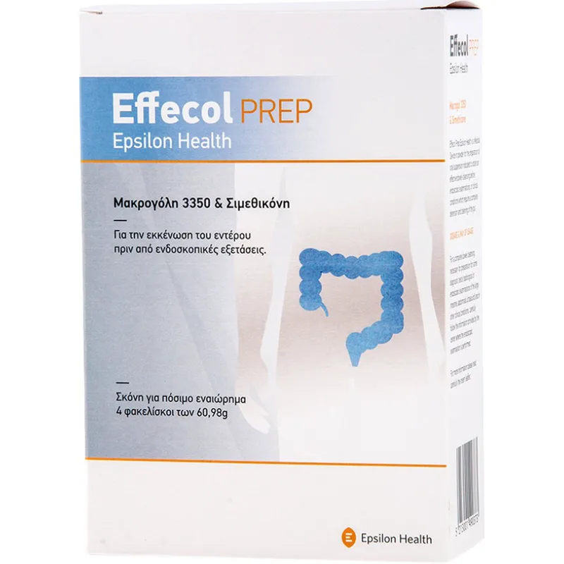 Epsilon Health Effecol Prep Macrogol 3350 & Simethicone Συμπλήρωμα Διατροφής με Μακρογόλη 3350 & Σιμεθικόνη για την Εκκένωση του Εντέρου Πριν από Ενδοσκοπικές Εξετάσεις, με Γεύση Πορτοκάλι 4 Sachets