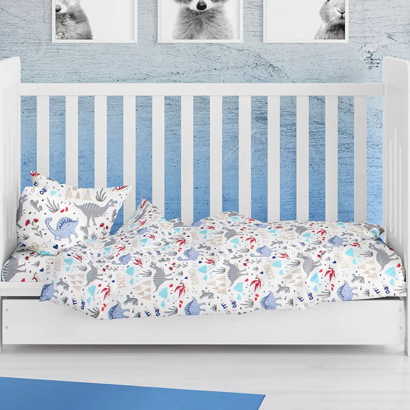 Σεντόνι Κούνιας Με Λάστιχο 70x140+15 Dimcol Dino 309 Blue 70x140+15