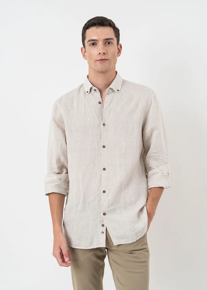 Fragosto Λινό Πουκάμισο της σειράς Exclusive - FRE03S22C 004 Μπεζ