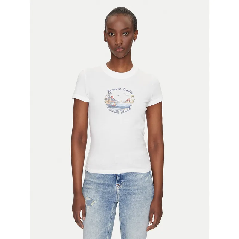 Tommy Jeans T-Shirt Romance DW0DW21342 Εκρού Slim Fit
