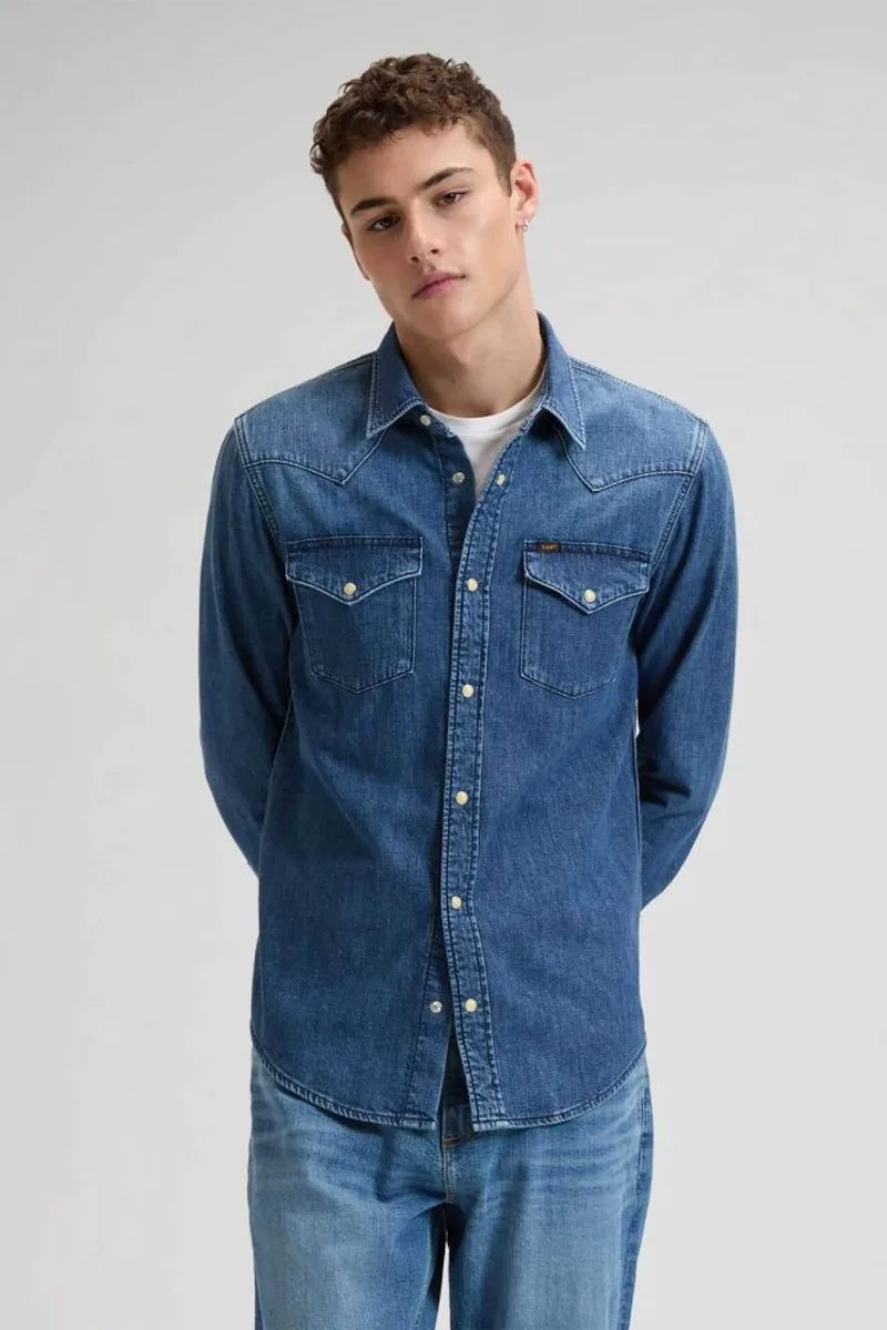 Lee® ανδρικό denim overshirt με flap τσέπες μπροστά "Western" - 112376547 Denim Blue
