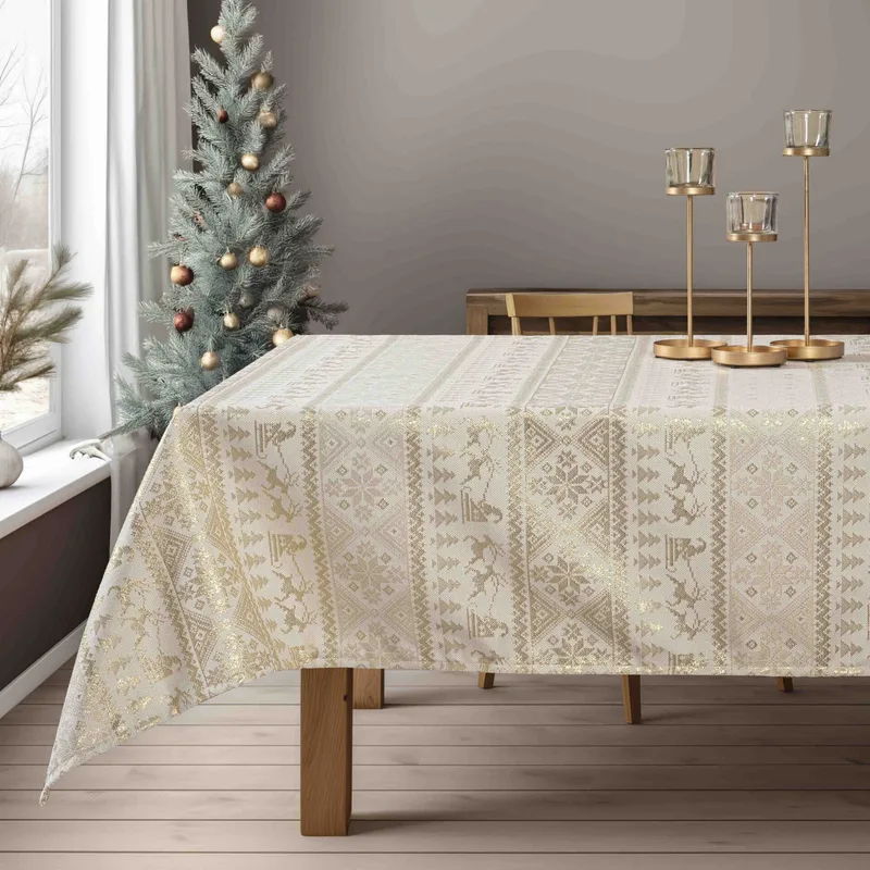 Beauty Home ΤΡΑΠΕΖΟΜΑΝΤΗΛΟ ΖΑΚΑΡ ΠΑΡΑΔΟΣΙΑΚΟ ΜΕ ΧΡΥΣΑ ΧΡΙΣΤ. ΣΧΕΔΙΑ 135 x 220 cm