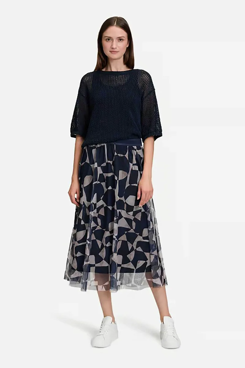 BETTY & CO γυναικεία midi φούστα με ελαστική μέση και all-over print - 9041/3063 Μπλε Σκούρο