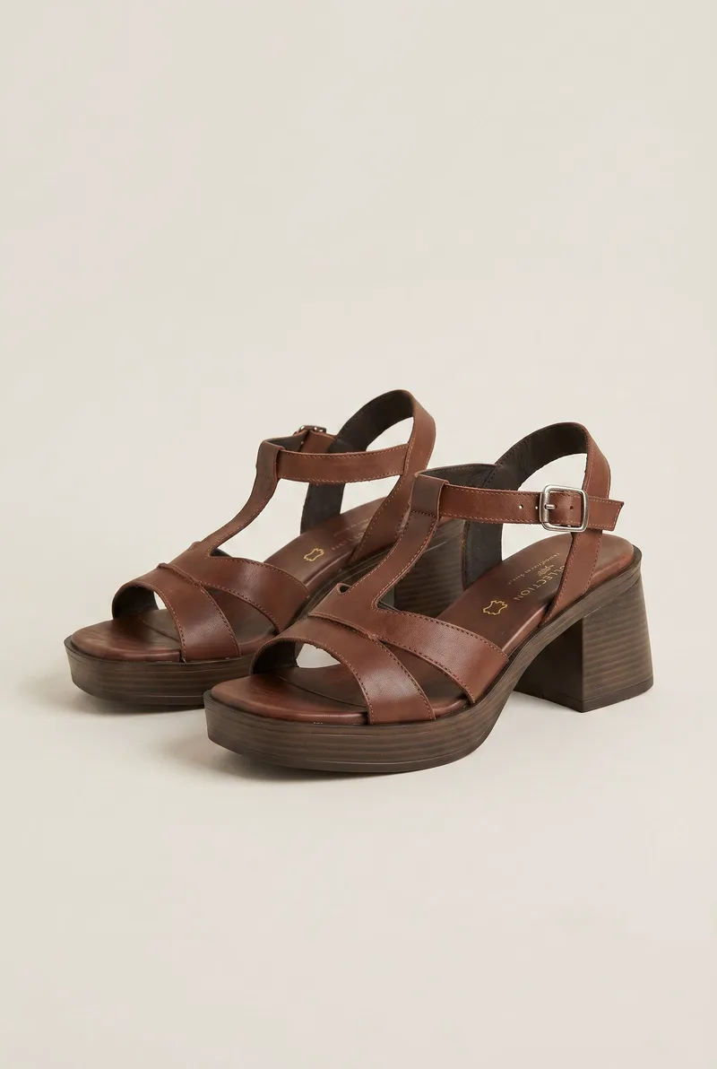 TFP Block Heel Sandals Ankle Strap - l912 - Brown Matte