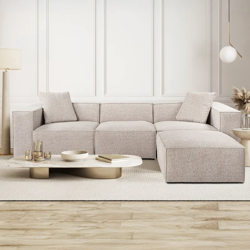 Γωνιακός Καναπές Lora (L1-O1-1R-Pouffe ) - Mocha 560Are1894 (193x65x74)