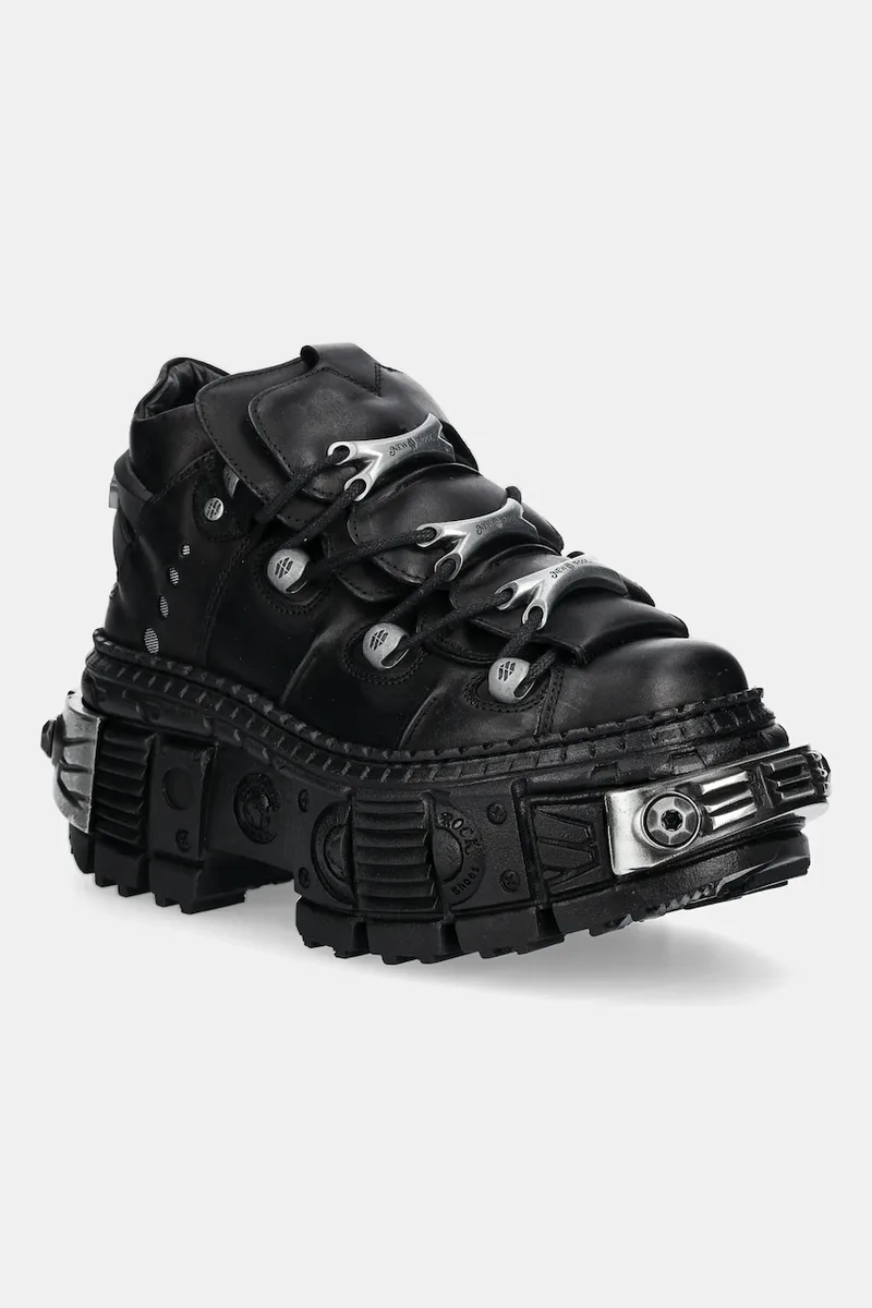 Δερμάτινα sneakers New Rock Crust Negro, Tank Casco Negro Power