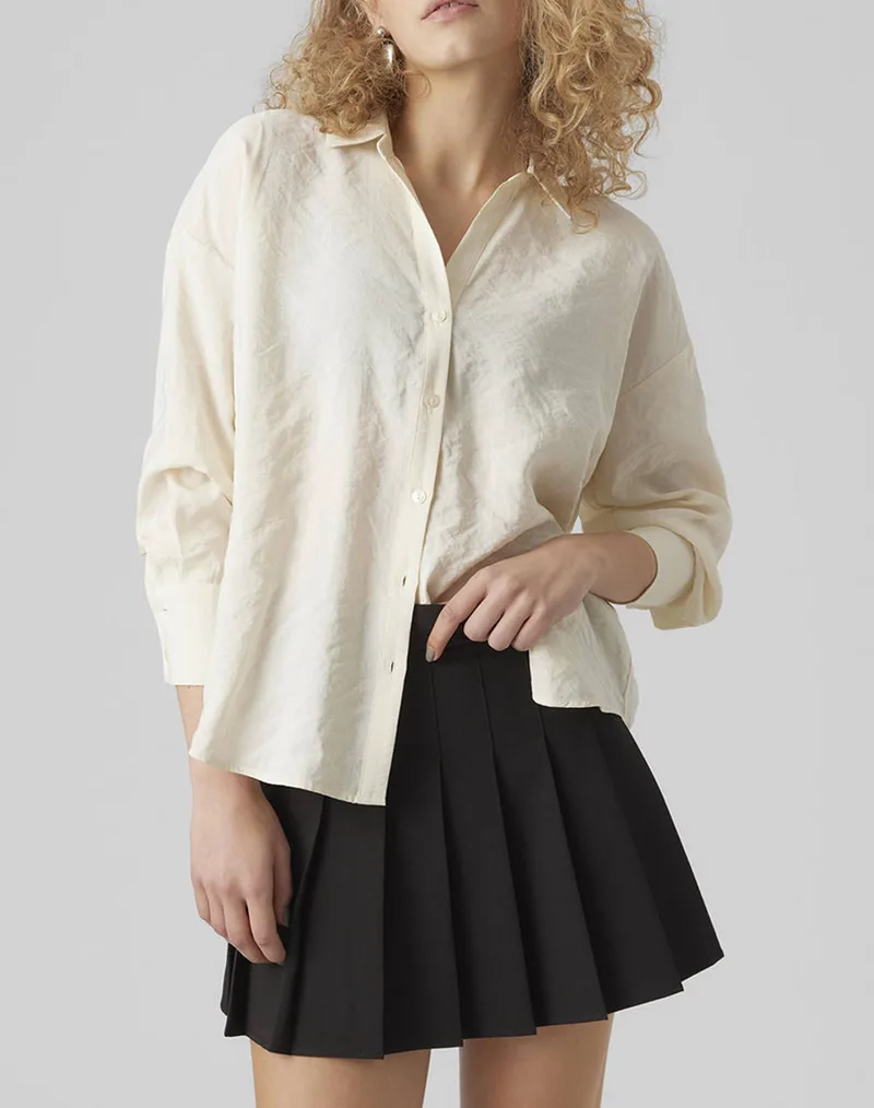 VERO MODA VMQUEENY LS OVERSIZE SHIRT WVN GA NOOS 10289349-Antique White Ecru