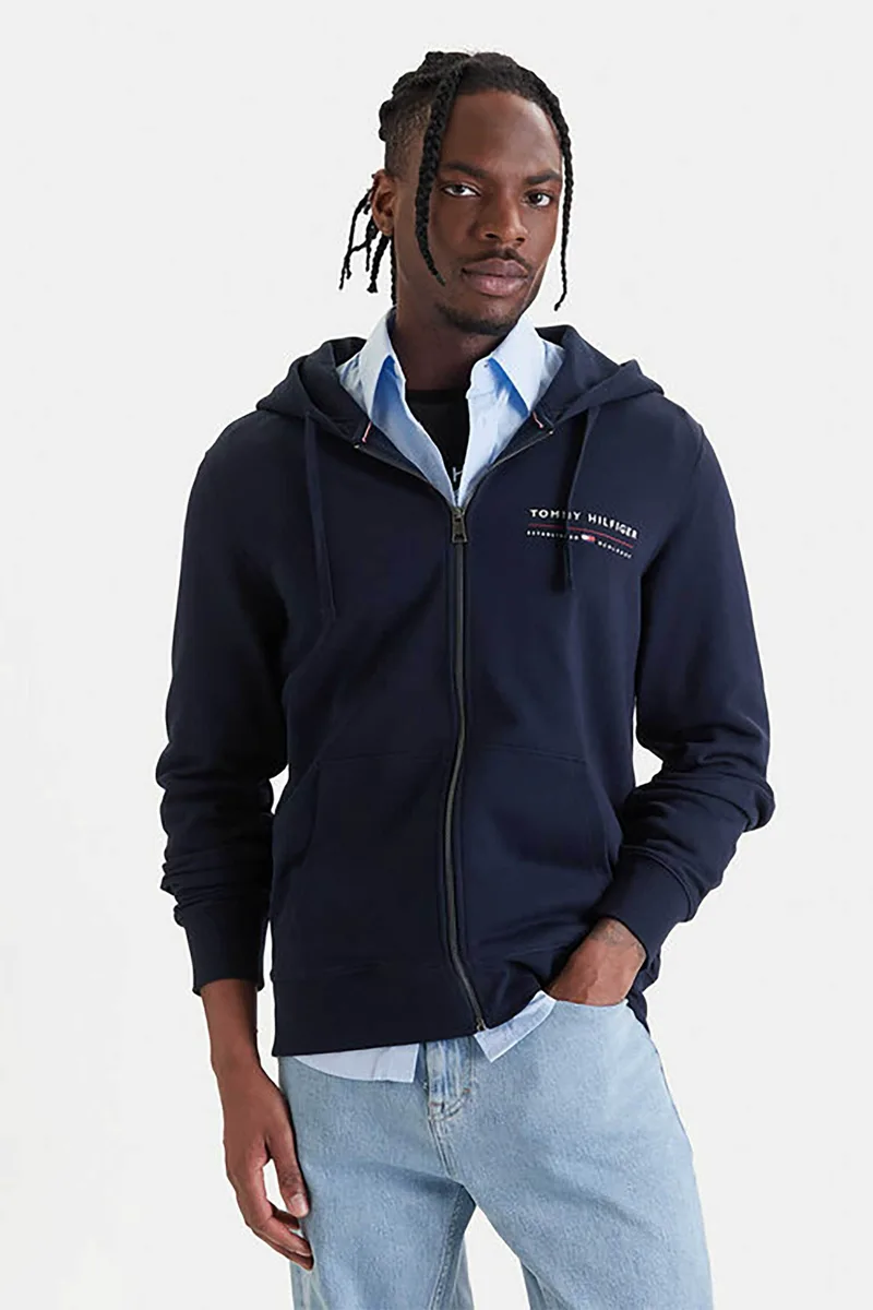 Tommy Hilfiger ανδρική ζακέτα φούτερ με λογότυπο Regular Fit - MW0MW42462 Μπλε Σκούρο