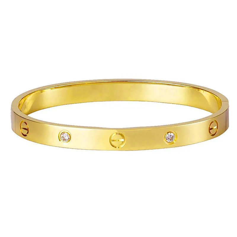 JT Unisex ατσάλινο βραχιόλι χειροπέδα βίδα με κρύσταλλα Χρυσό