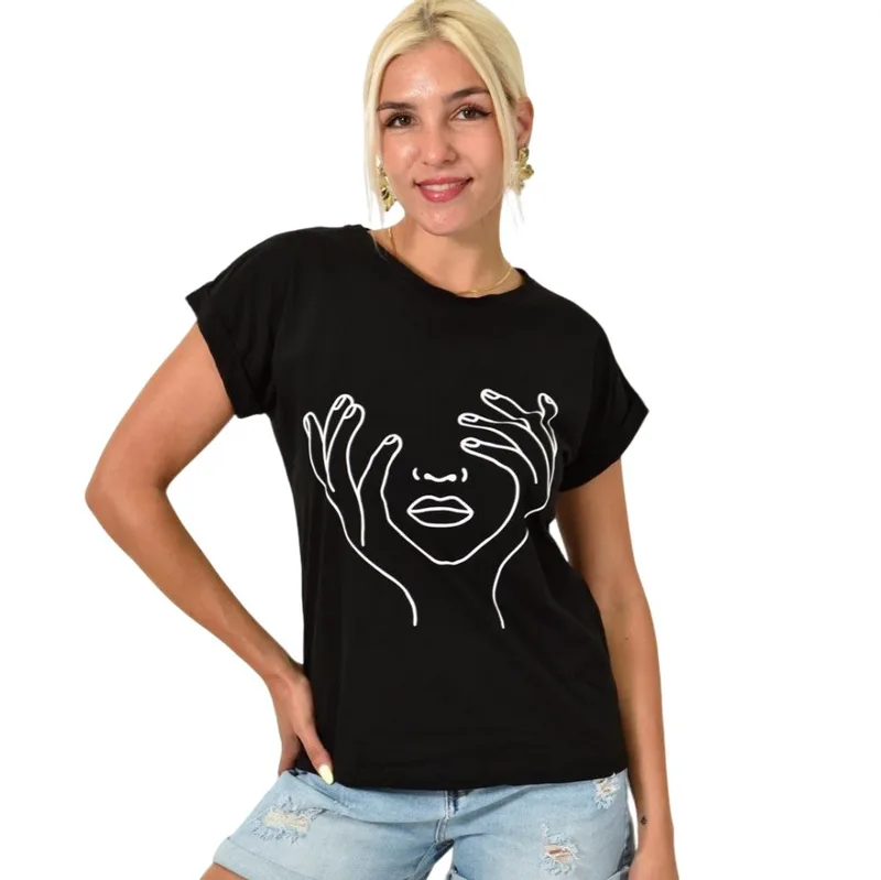 T-shirt με τύπωμα Μαύρο 25525