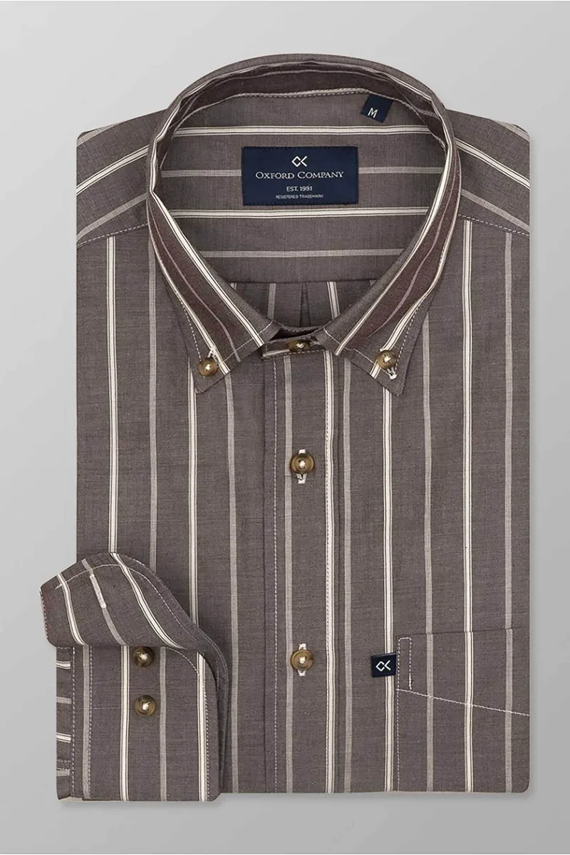 Oxford Company ανδρικό sport πουκάμισο button down ριγέ Regular Fit - J120-BZ10.02 Καφέ